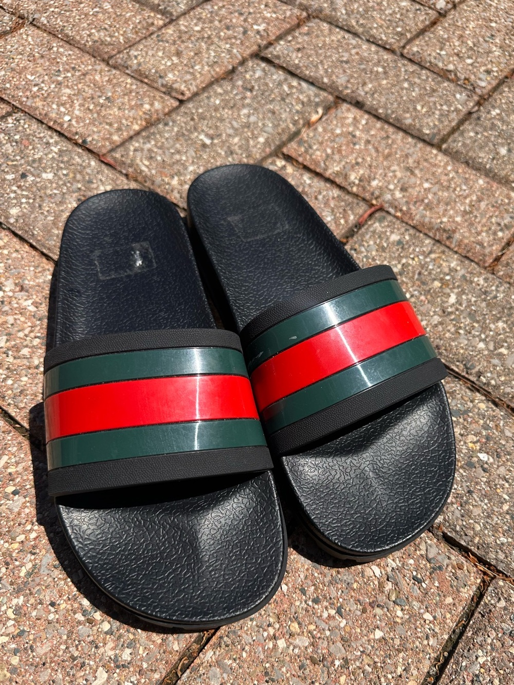 Men's Rubber Slide Sandals with Red and Green Stripes Size 12 ~ Gu*ci inspired